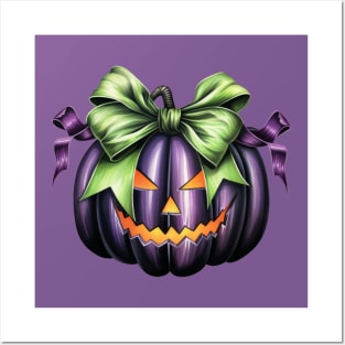 Halloween Pumpkin Face with Big Bow character illustration Posters and Art